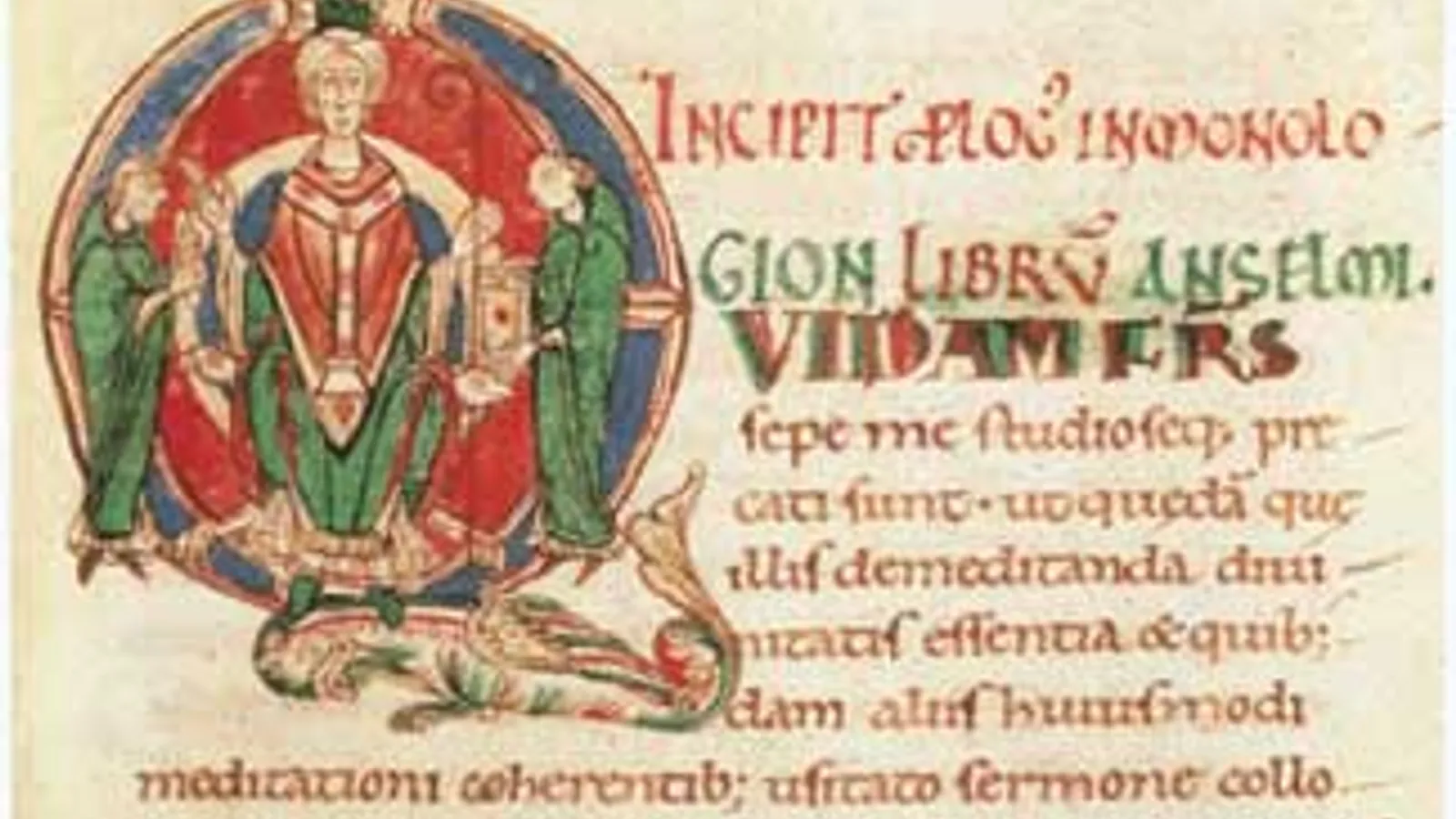 Illuminated initial from a late eleventh-century manuscript of Anselm's Monologion.