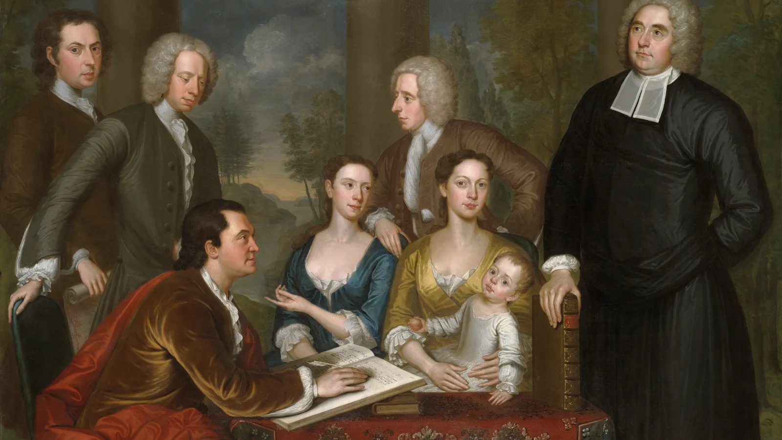 John Smybert's 1730 group portrait The Bermuda Group, with George Berkeley standing at the right.