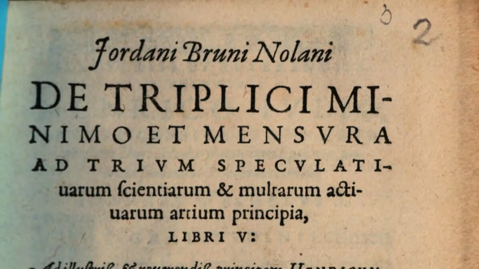 Title page of Iordani Bruni Nolani De Triplici Minimo et Mensura, Frankfurt, 1591.