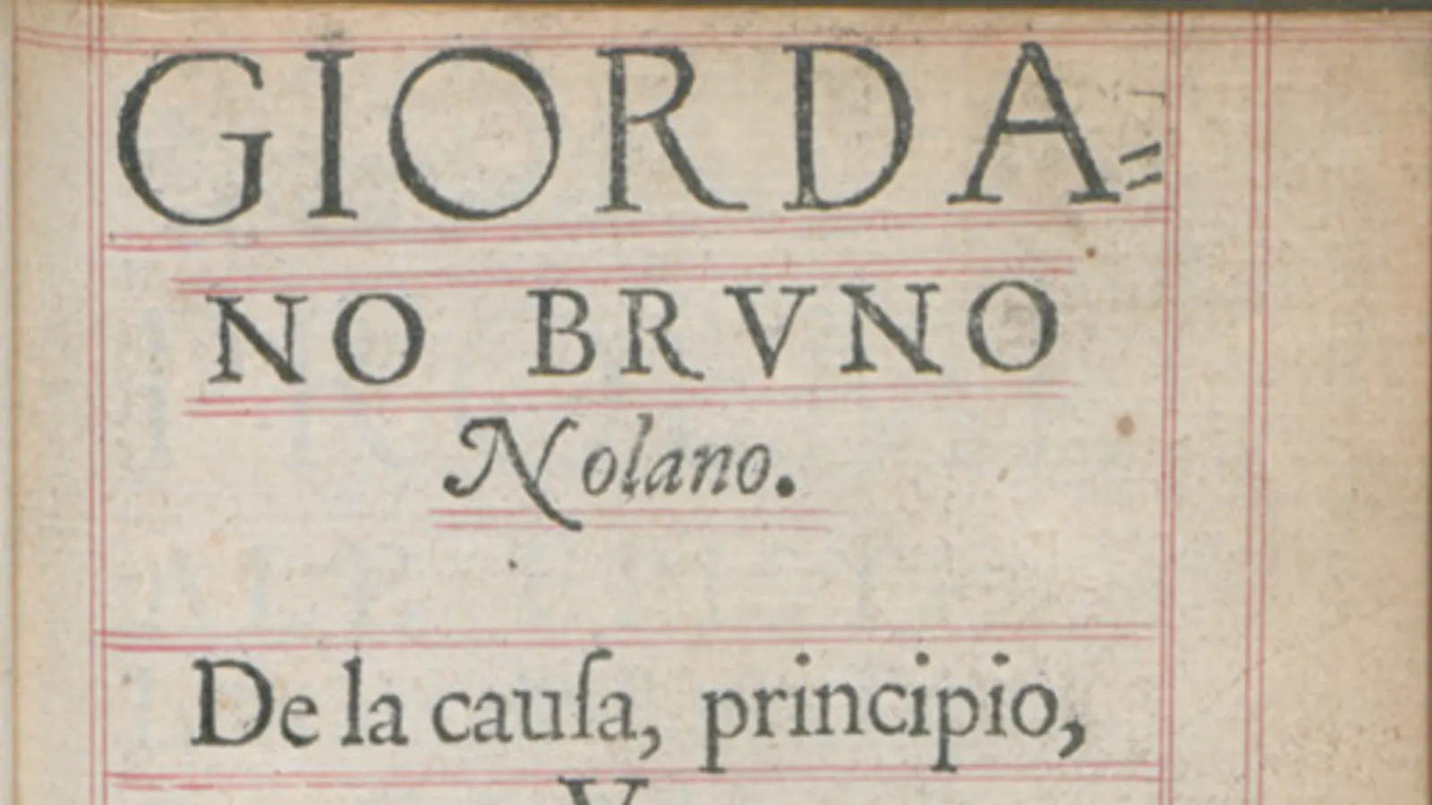 Title page of Giordano Bruno's De la Causa, Principio et Uno, 1584.