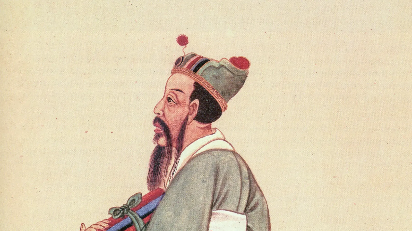 Classical Chinese portrait of Confucius in scholar's robes.