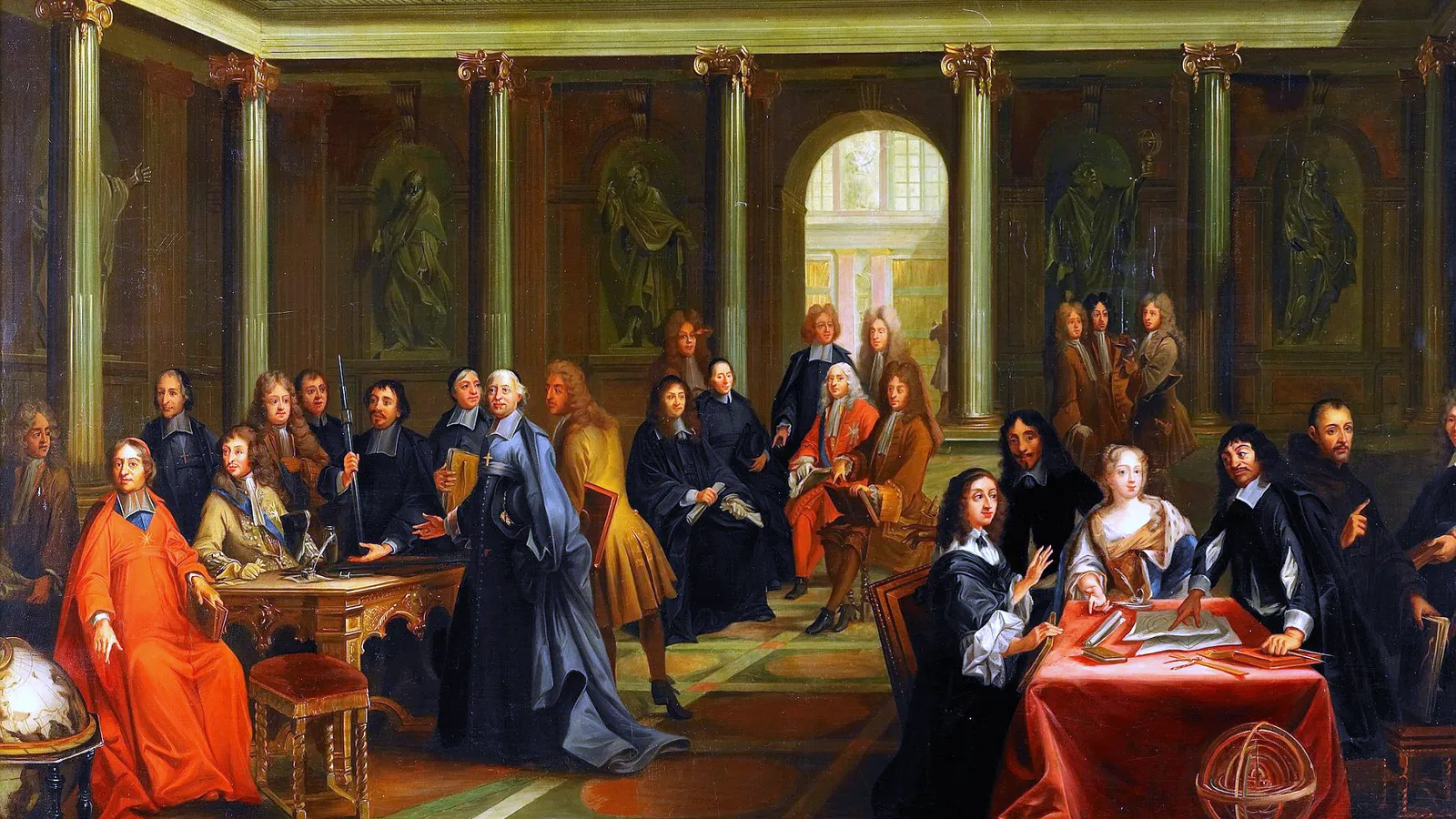 Nineteenth-century painting of Queen Christina of Sweden in dispute with René Descartes.