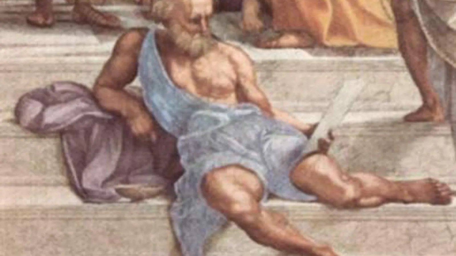 Detail from Raphael's School of Athens showing Diogenes reclining on the steps.