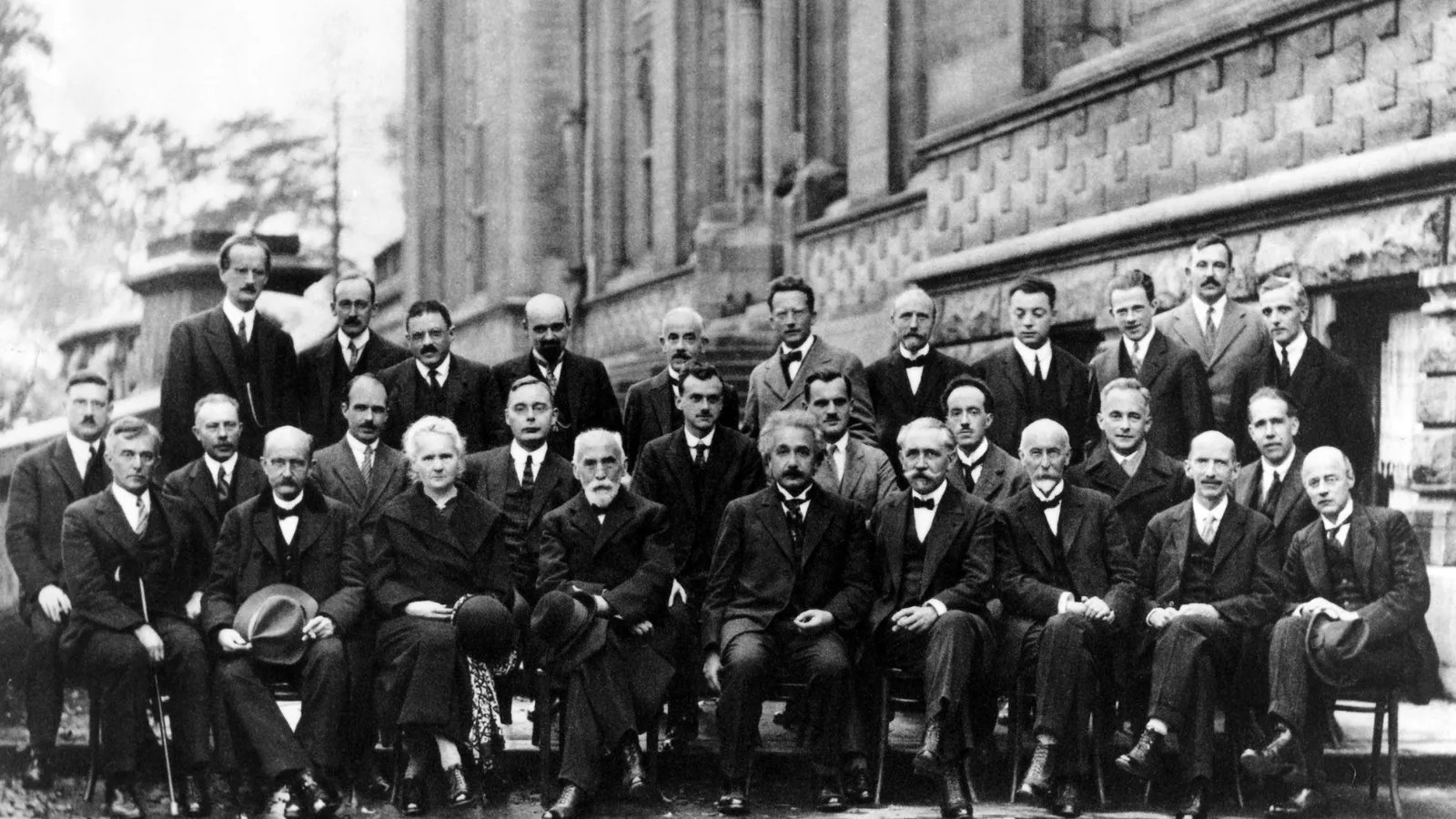 The 1927 Solvay Conference group photograph: Einstein in the front row with the founders of modern physics.