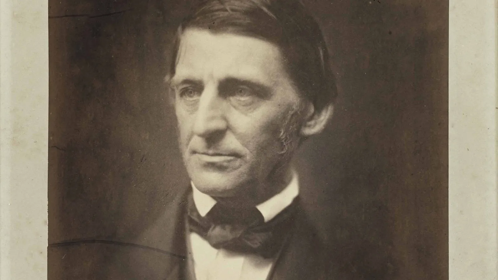 Autographed c.1859 albumen portrait of Emerson, three-quarter view.