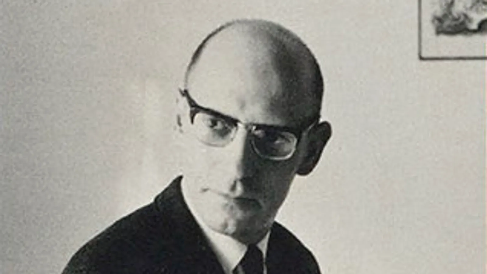 Black-and-white photographic portrait of Michel Foucault from the 1970 dust jacket of The Order of Things.