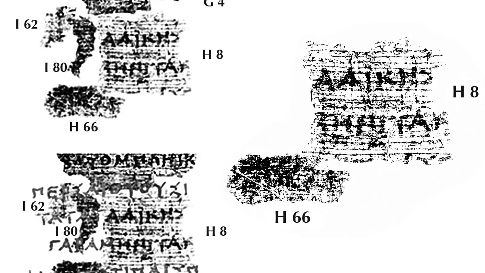 Greek text fragments from the Derveni papyrus, columns iv 10-13, with Heraclitus fragment markers.