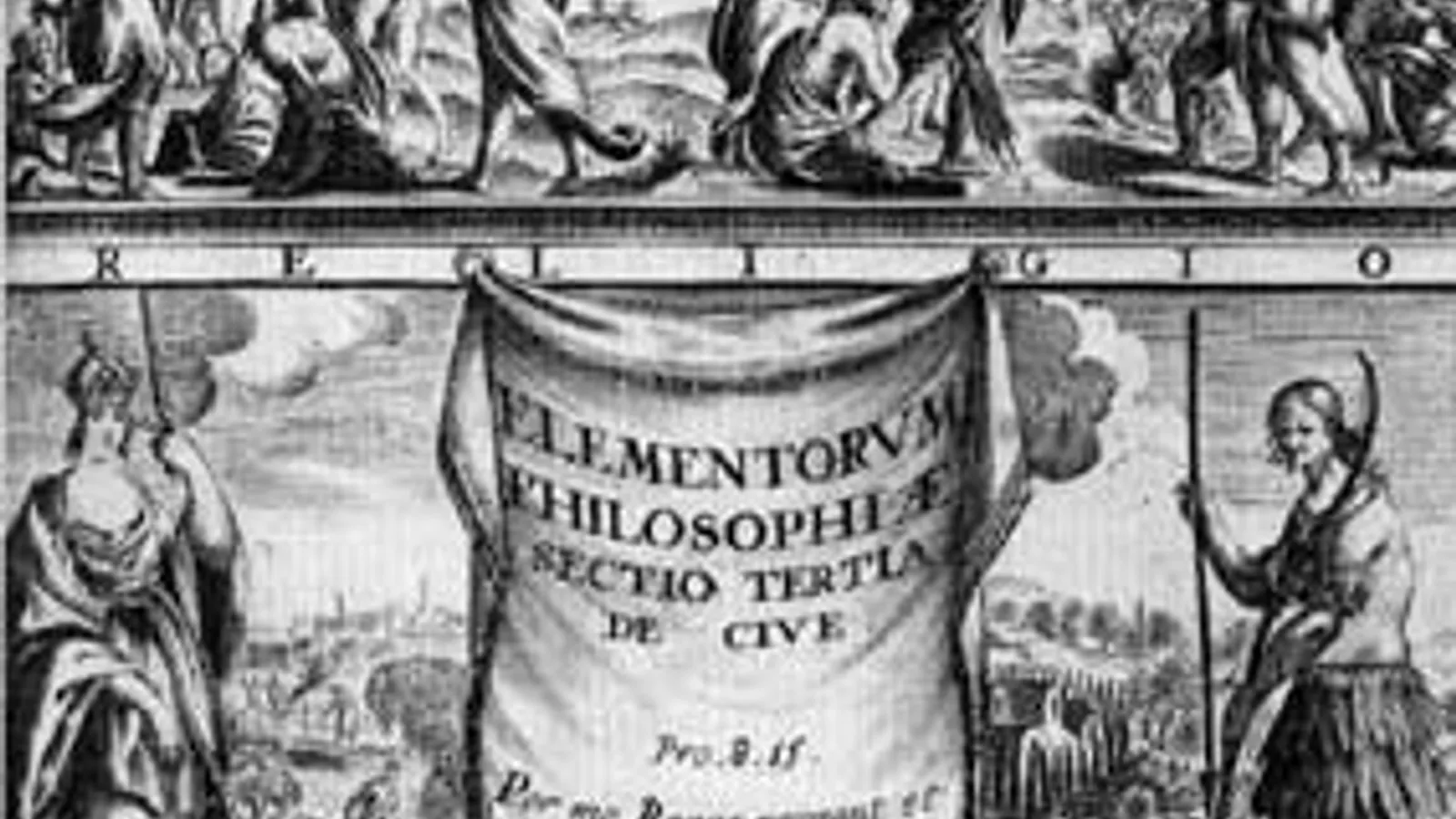 Engraved title page of De Cive (1642) showing Imperium and Libertas.