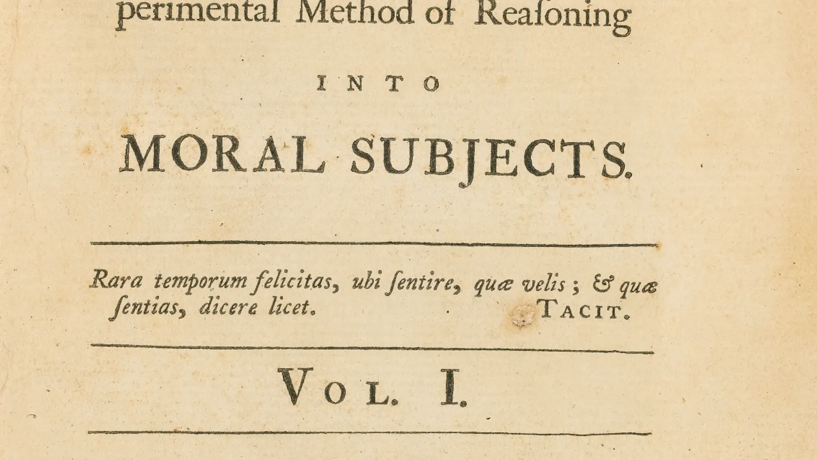 Title page of the 1739 first edition of A Treatise of Human Nature.
