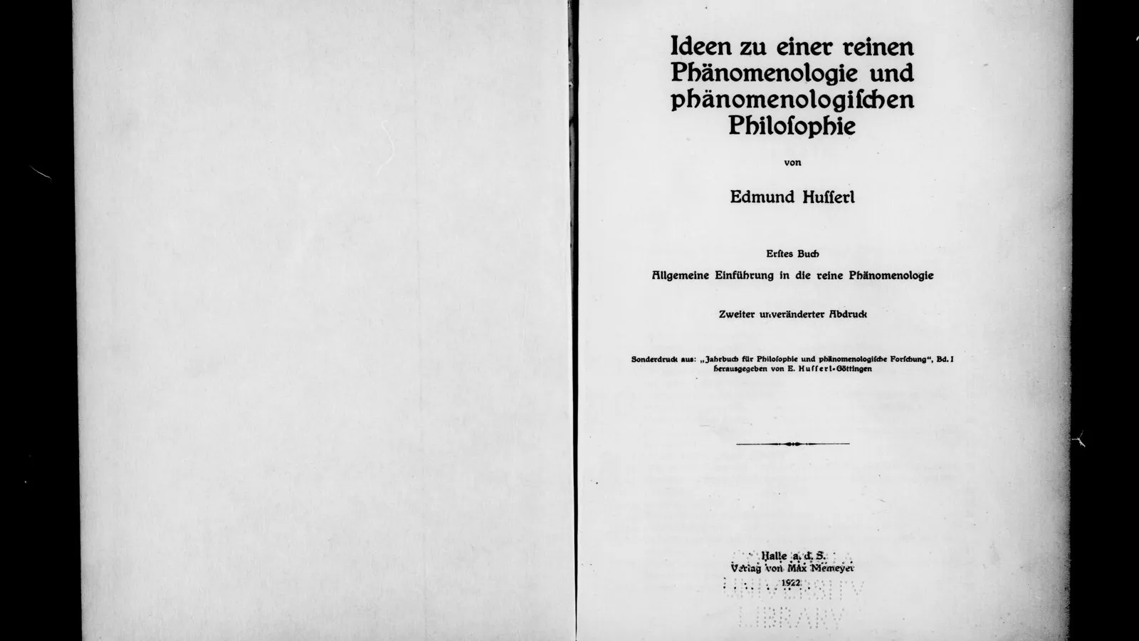 Title page of Husserl's Ideen I, Halle: Niemeyer, 1922 reprint of the 1913 first edition.