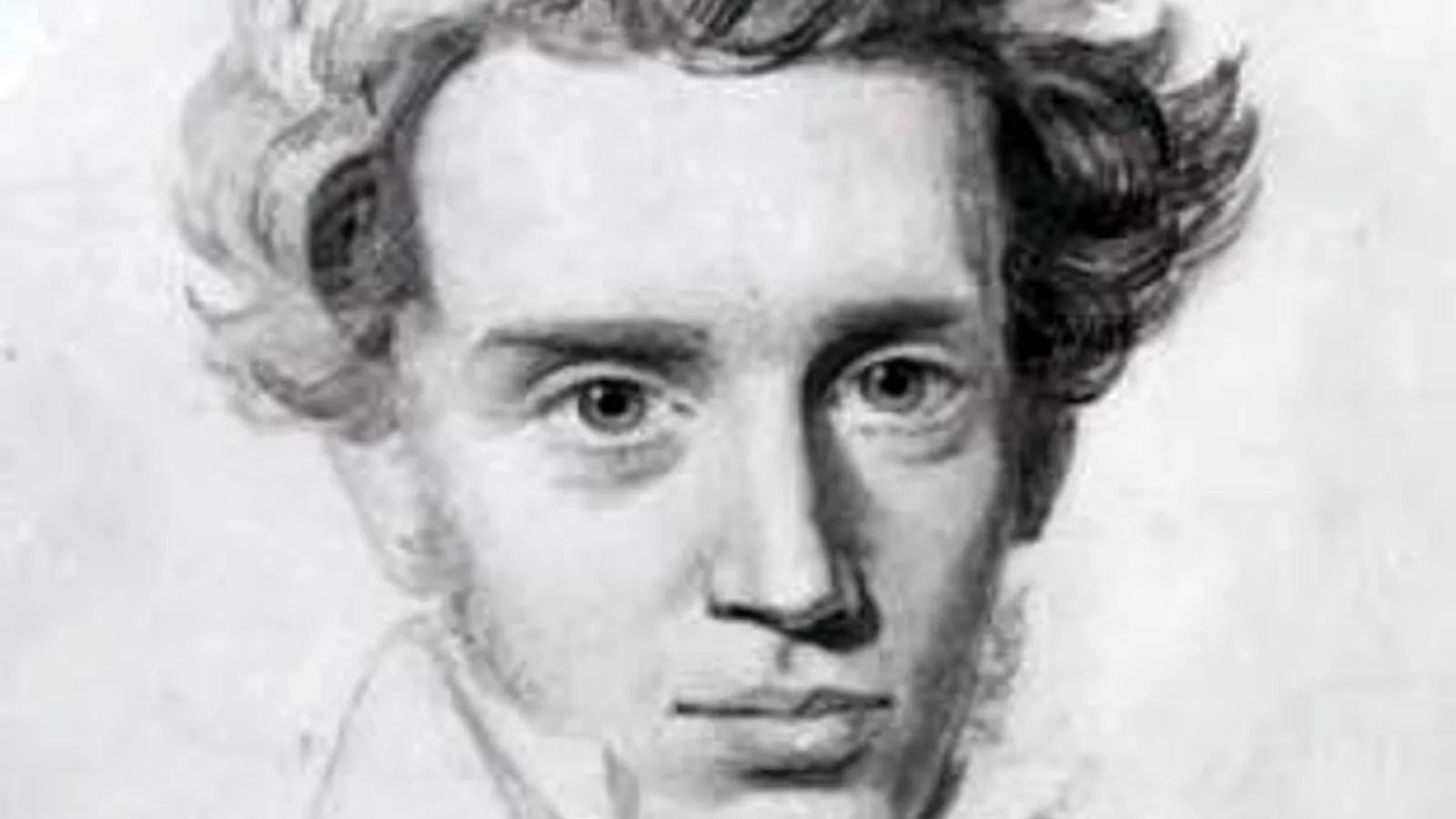 Unfinished c. 1840 portrait sketch of Søren Kierkegaard.