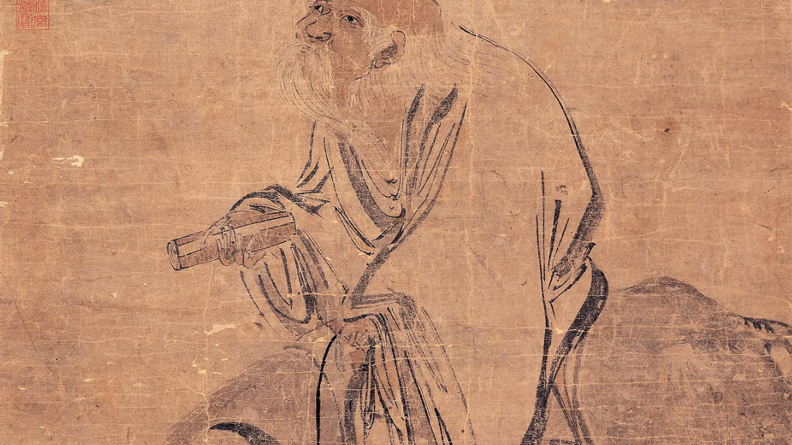 Ming-dynasty painting of Laozi riding an ox westward through Hangu Pass.