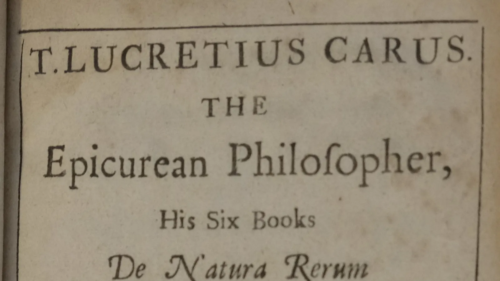 Title page of the 1683 Creech English verse translation of Lucretius's De Rerum Natura.