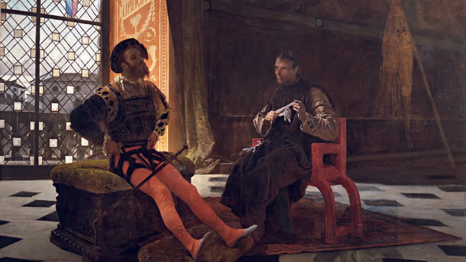 Nineteenth-century painting of Machiavelli's diplomatic mission to Cesare Borgia.