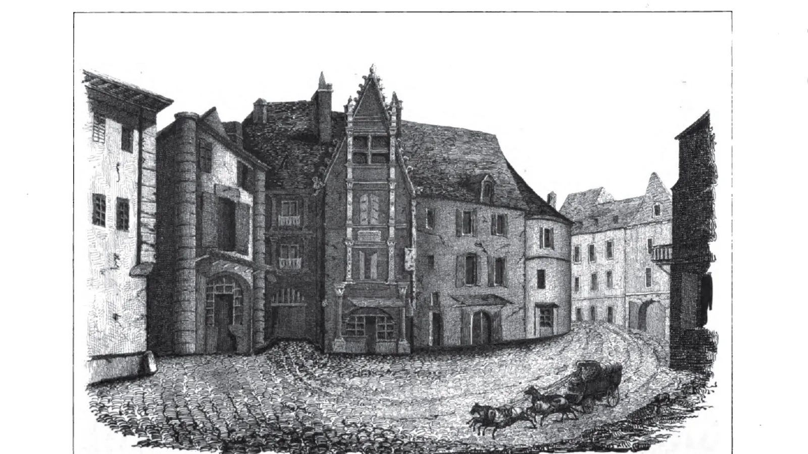 Nineteenth-century engraving of the Maison de La Boétie at Sarlat-la-Canéda.