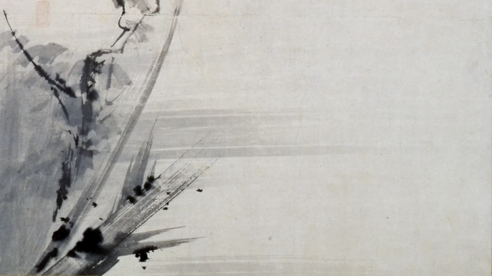 Painting attributed to Musashi of a shrike on a withered branch.