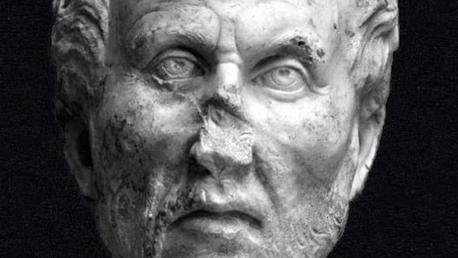 Roman marble bust identified as the philosopher Plotinus.
