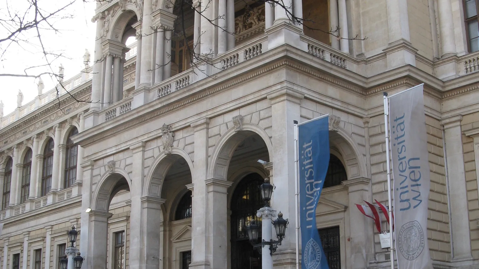 The Italian Renaissance Revival facade of the University of Vienna main building.