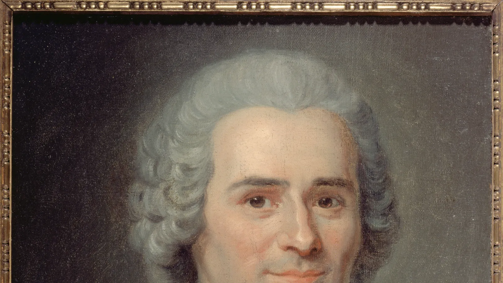 Eighteenth-century pastel portrait of Jean-Jacques Rousseau in powdered wig.