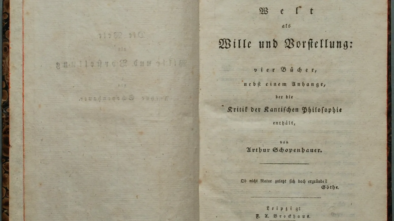Title page of the 1819 first edition of Die Welt als Wille und Vorstellung.