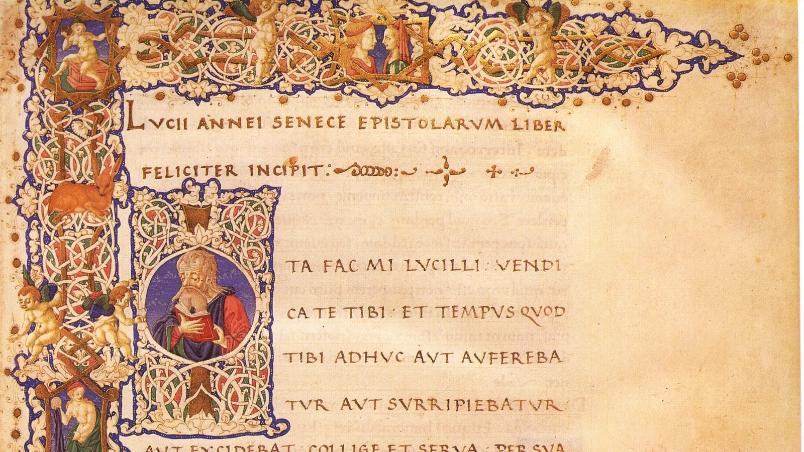 Opening folio from a fifteenth-century Italian manuscript of Seneca's Letters to Lucilius.