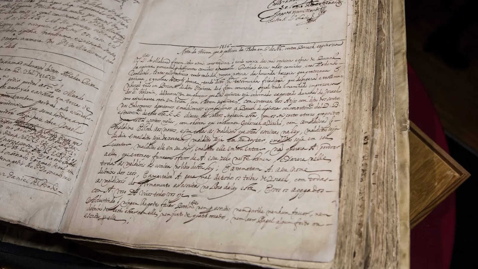 The 1656 cherem document excommunicating Spinoza from the Amsterdam Sephardic community.