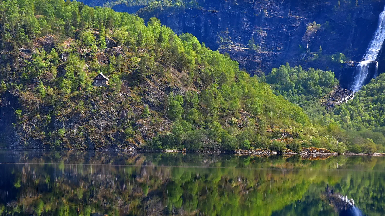 Wittgenstein's restored hut on the cliff above the Eidsvatnet near Skjolden in western Norway.