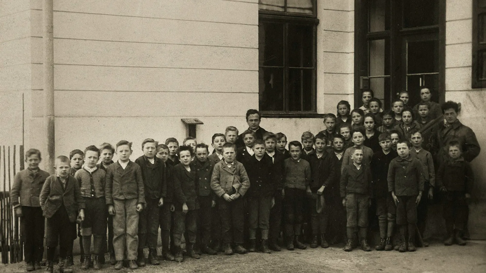 Wittgenstein with his elementary school pupils at Otterthal in Lower Austria, 1925.